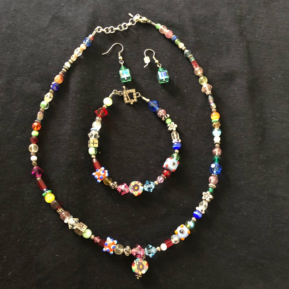 Handmade necklace, matching bracelet and earrings